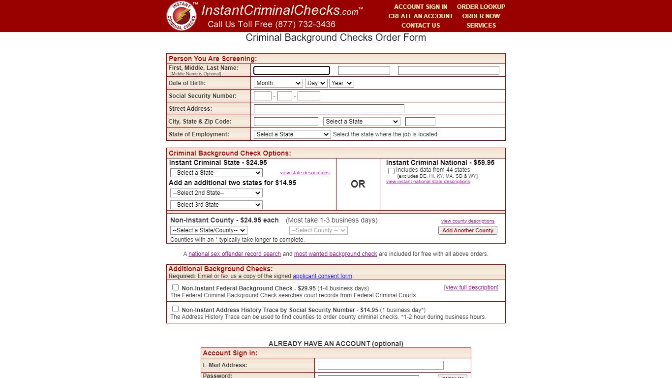 Criminal Background Check Order Form - Order Criminal Checks